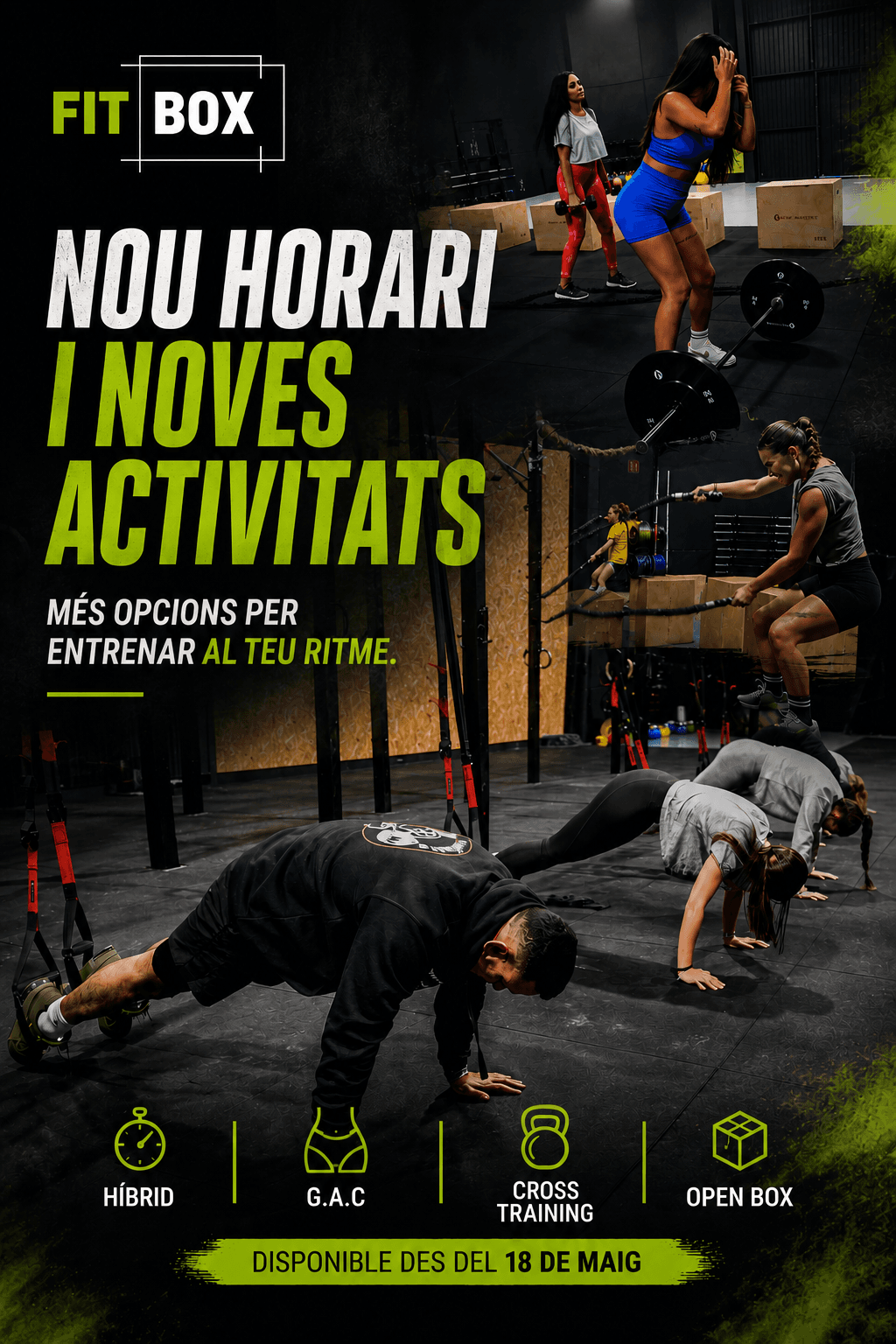 Cartell de nou horari i noves activitats de Fit Box