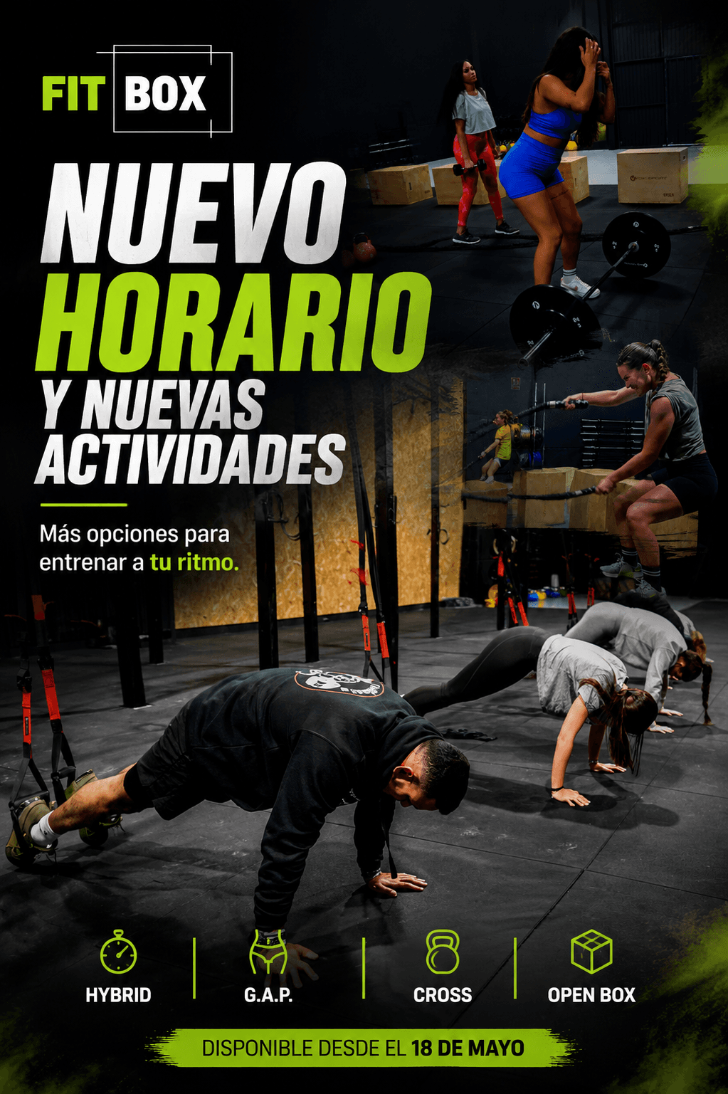 Cartel de nuevo horario y nuevas actividades de Fit Box